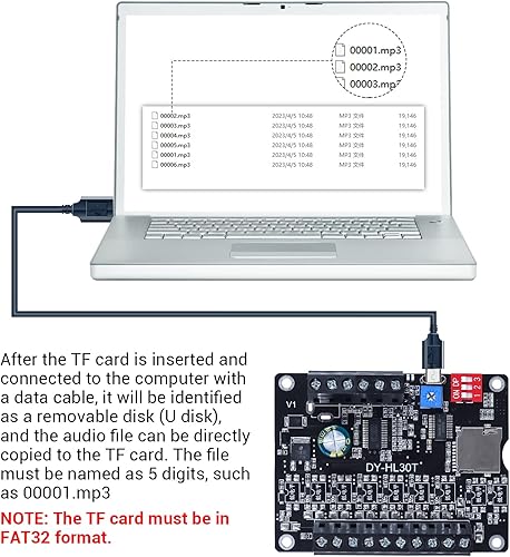 Miniatura 9 de Módulo de reproducción de voz de 60 W, compatible con tarjeta TF (32 GB máximo), PEMENOL DC 9-24 V, módulo de sonido, reproductor de música,