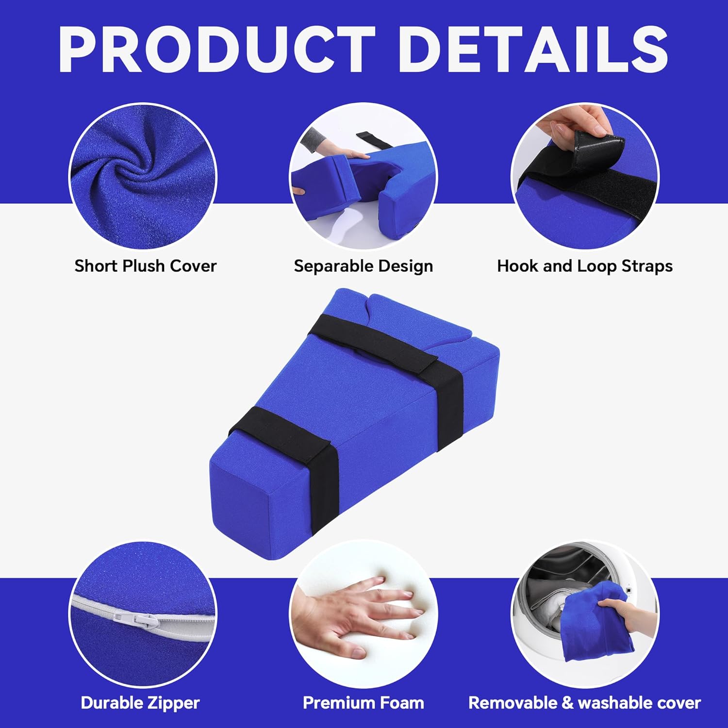 HOMBYS 2-in-1 Hip Abduction Pillow After Surgery, Separable Abduction Wedge Knee Separator Orthopedic Pillow with Strap for Separating Knees, Sit & Lie Dual-Use, Blue