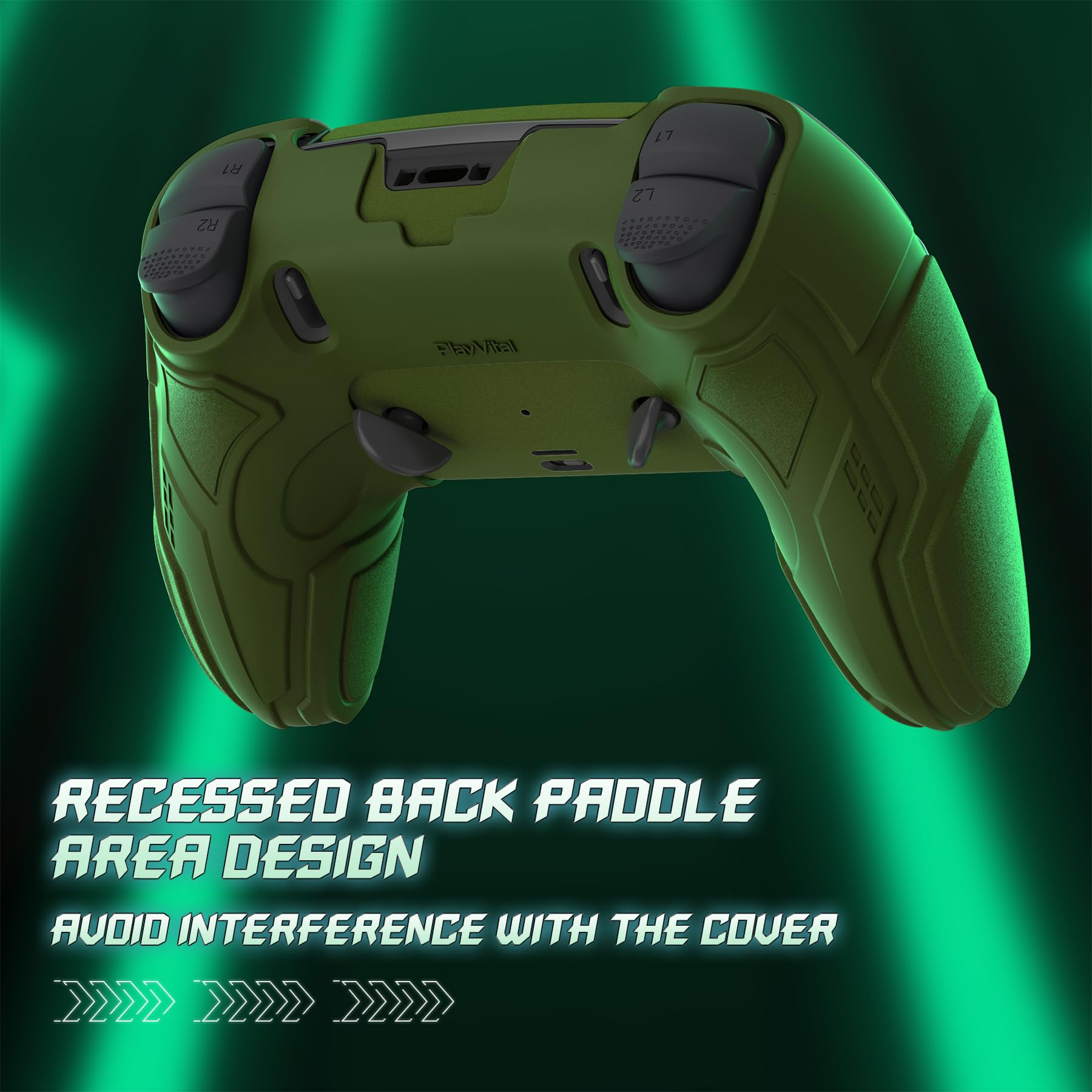 PlayVital Silikonowe Etui do ps5 Edge Kontroler,Osłona Ochronna Do ps5 Edge z Nakładkami na Joysticki i Naklejkami,Antywstrząsowy Pokrowiec – Zielony Wojskowy & Szałwiowy