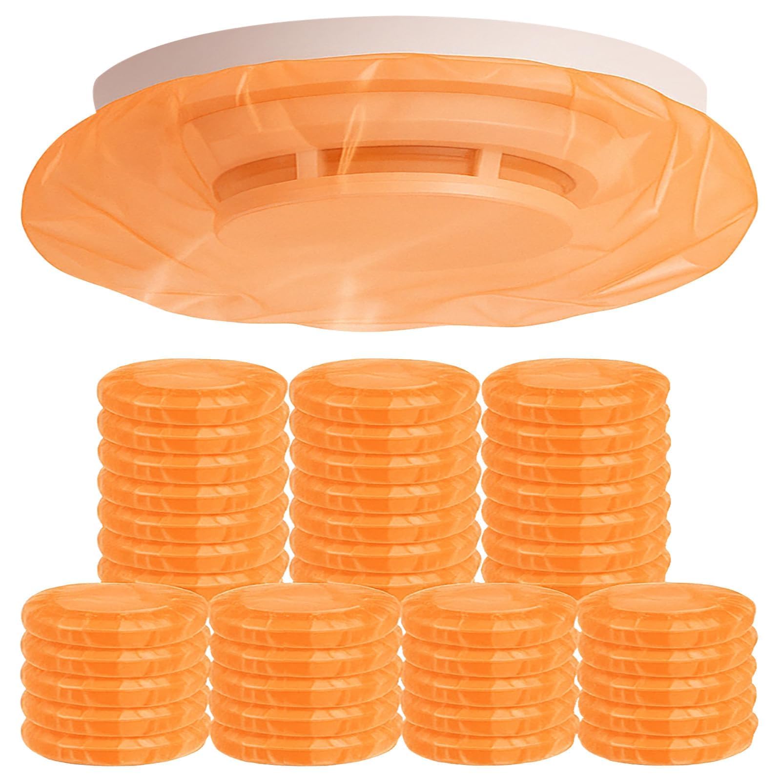 TIMERUPRISE 50 Pcs Smoke Detector Covers for Cooking & Painting, Reusable Smoke Alarm & Fire Alarm Dust Covers, 3 Mil Thick Elastic Ceiling Protective Cover for Renovation & Construction (Orange)