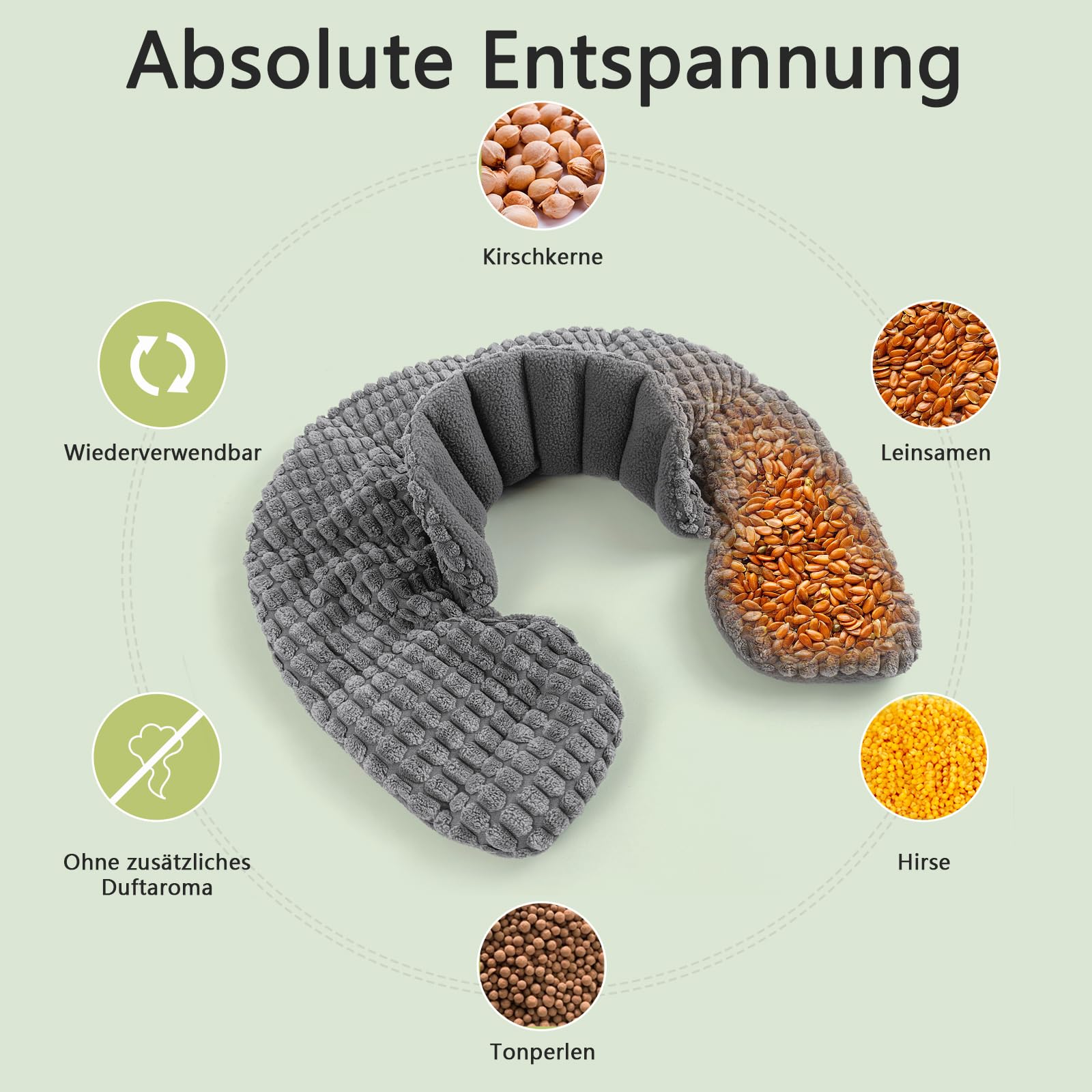 AROMA SEASON Wärmekissen Nacken & Schulter für Mikrowelle - Körnerkissen Nacken - Nackenkissen mit Kragen - Wärme-/Kältetherapie