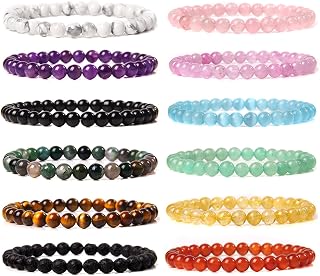 JEWPARK 12Pcs 6mm Gemstone Beaded Bracelets for Women Tiny Crushed Stone Crystal Bracelet Beaded Couples Stretch Unisex Stretch Bracelets Jewelry