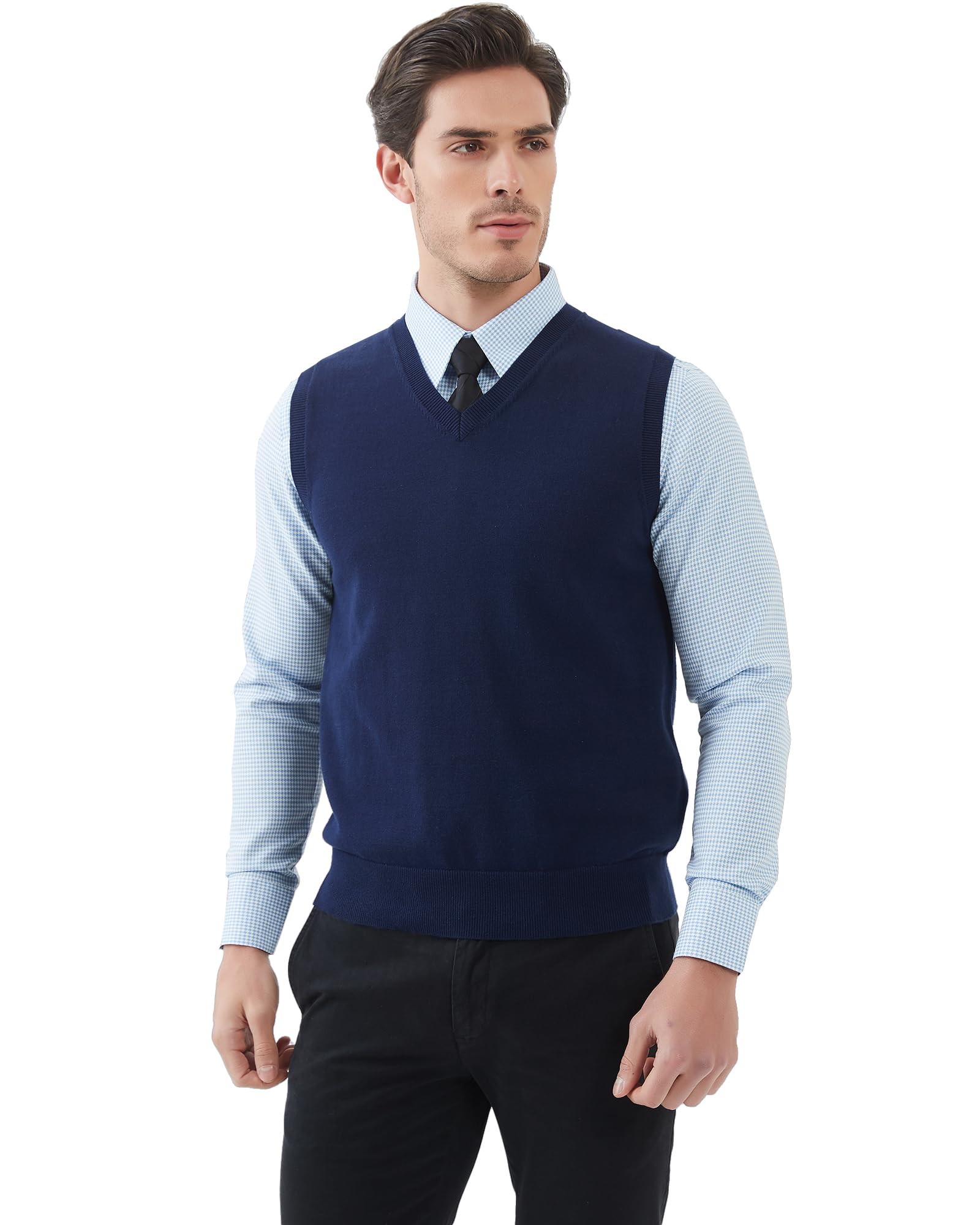 Kallspin Hombres de Algodón sin Mangas Jerseys Cuello en V de Punto Chalecos Suéter Chaleco Corte Relajado Pullover