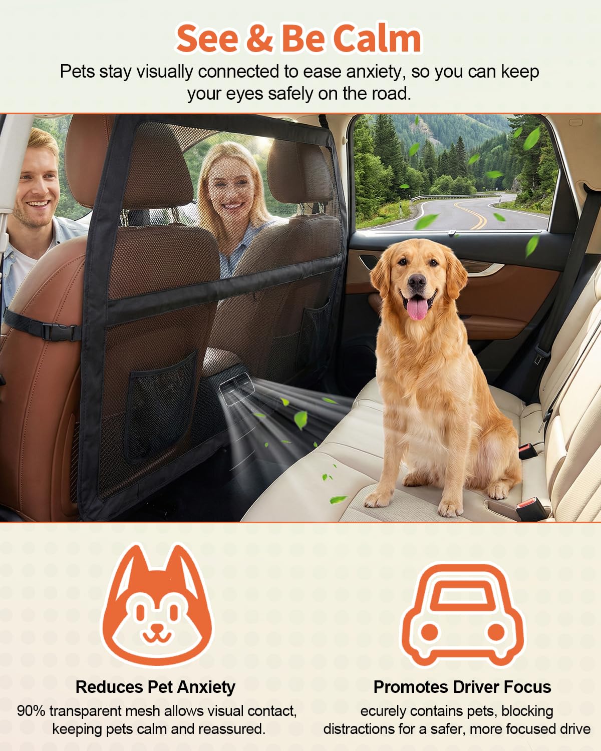 Grille de séparation universelle pour chien coffre siège arrière, séparateur voiture filet transparent cadre métal robuste, compatible grands SUV