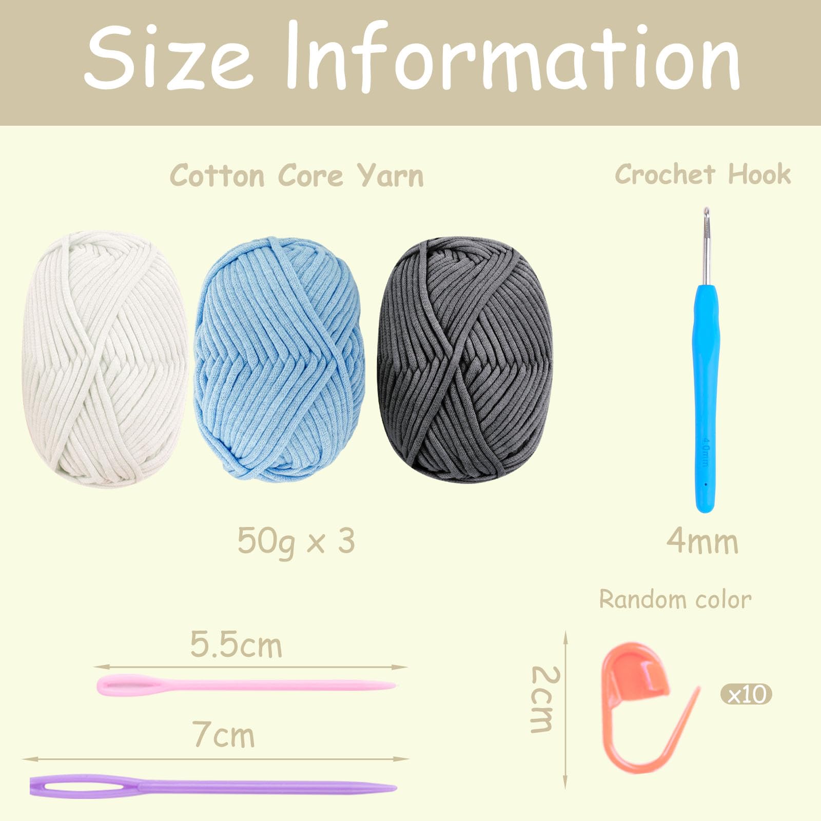 Chunky Yarn for Crochet Cotton Yarn for Crochet Chunky Wool 3x50g Crochet Yarn for Beginners Crochet Wool Knitting Yarn with Crochet Accessories Gray BlueYarn - Image 2