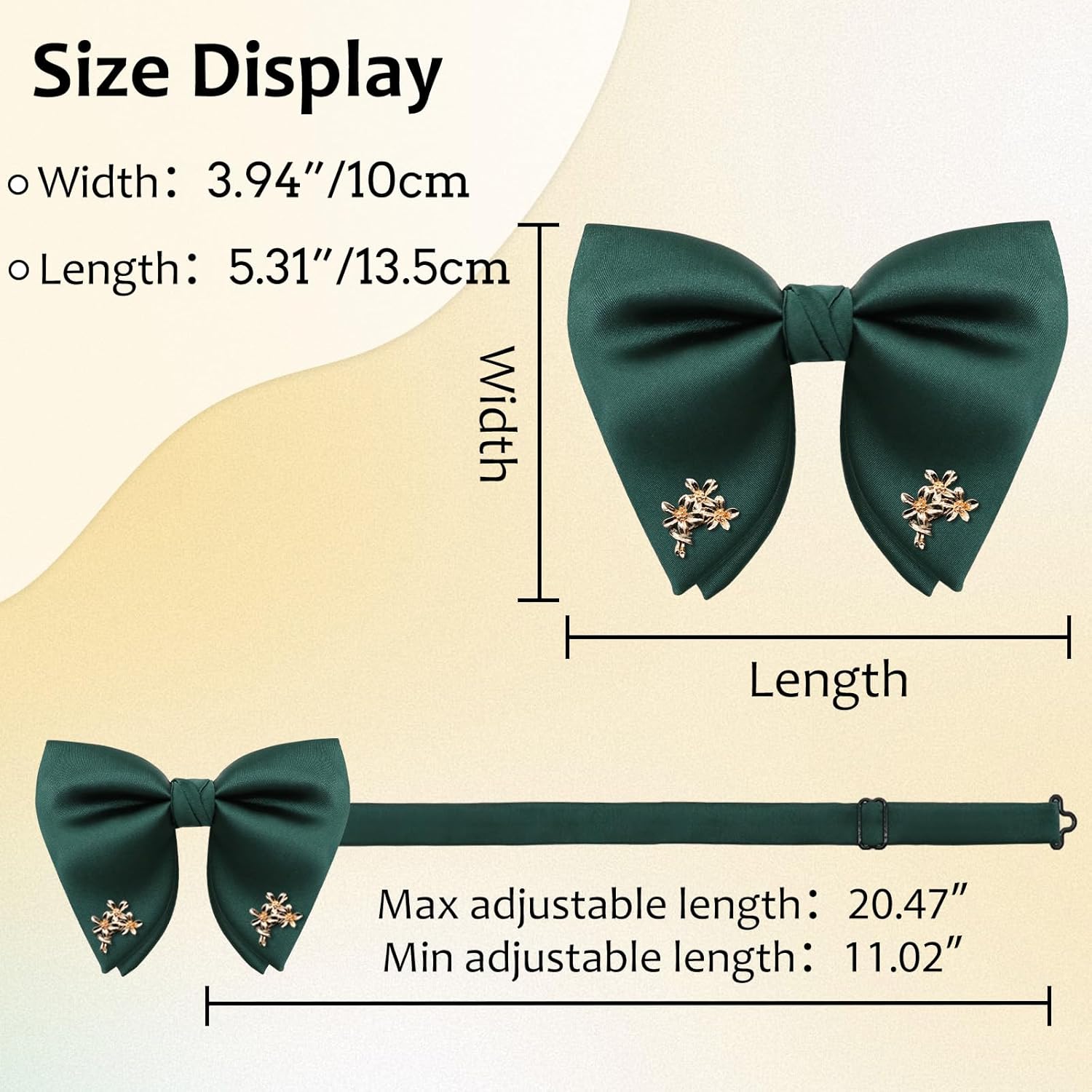 Oversized Bow Ties for Men, Adjustable Bow Tie Pre-Tied Bowtie with Gold Flower for Wedding Party Banquet Prom - Image 2