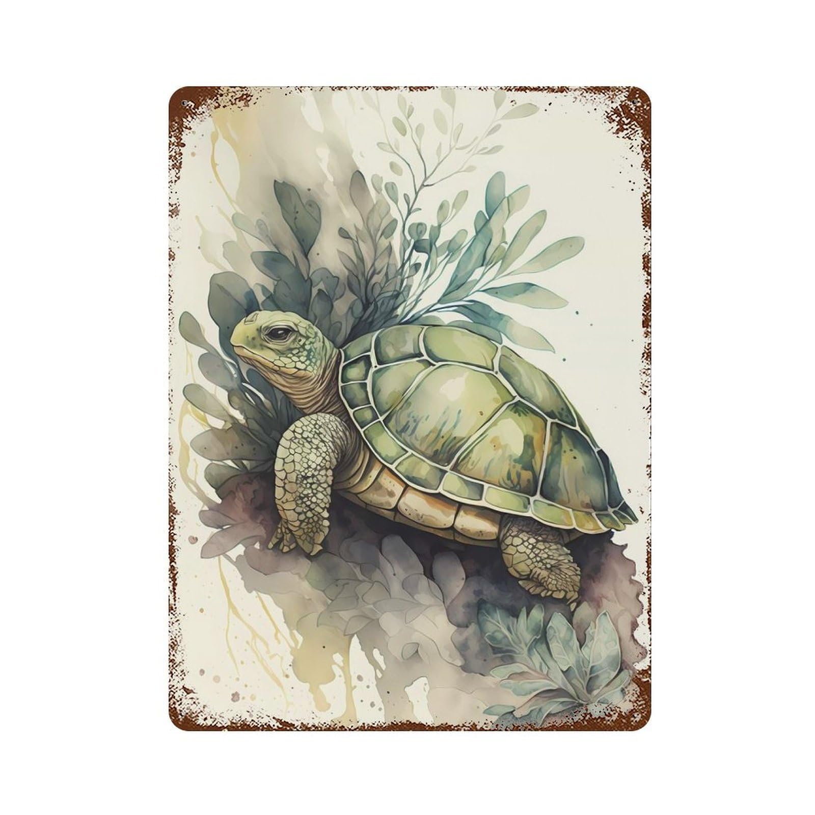 Vintage Rust Metal Sign Turtle Nature Painting 15.7"x11.8", Novelty Wall Decor for Garage, Bar And Workshop Decor