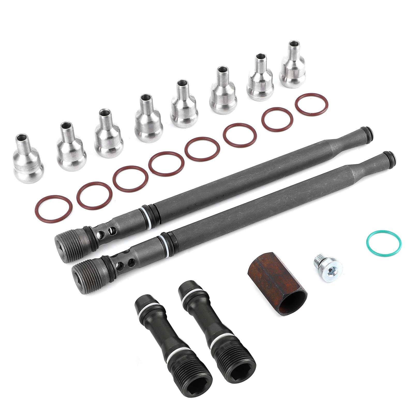 Kit de reparación de riel de aceite de alta presión, mangueras de soporte actualizadas y tapones ficticios con válvula antirretorno integrada para F450 F550 6,0 L 2004 2007