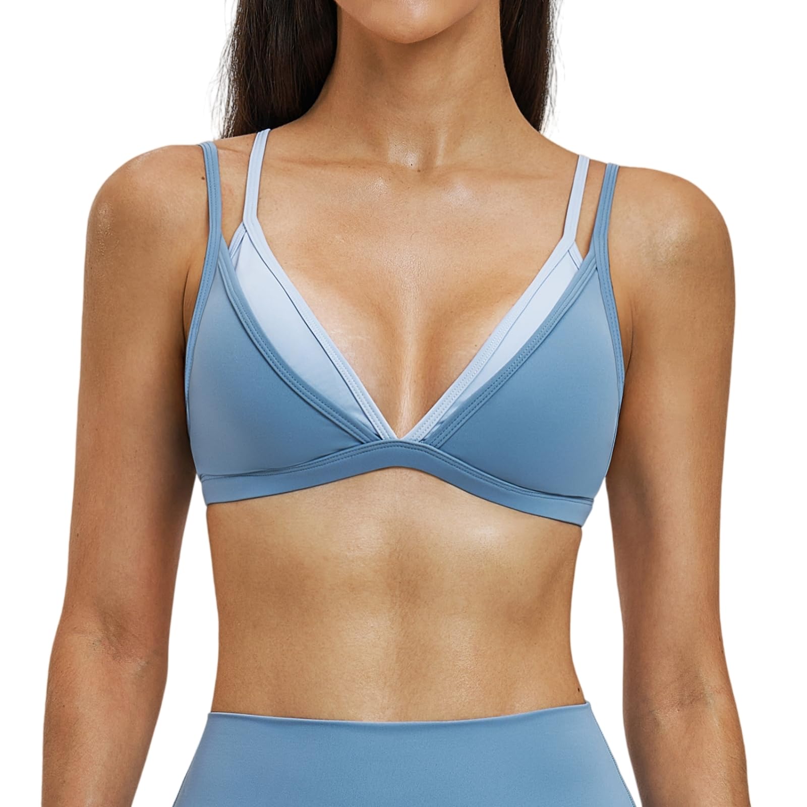CHENSHI Sujetador Deportivo Mujer Mock Dos Piezas Cami Yoga De Alto Apoyo Correr Tops Fitness Ropa Interior Entrenamiento Respirable Casual-Green-m