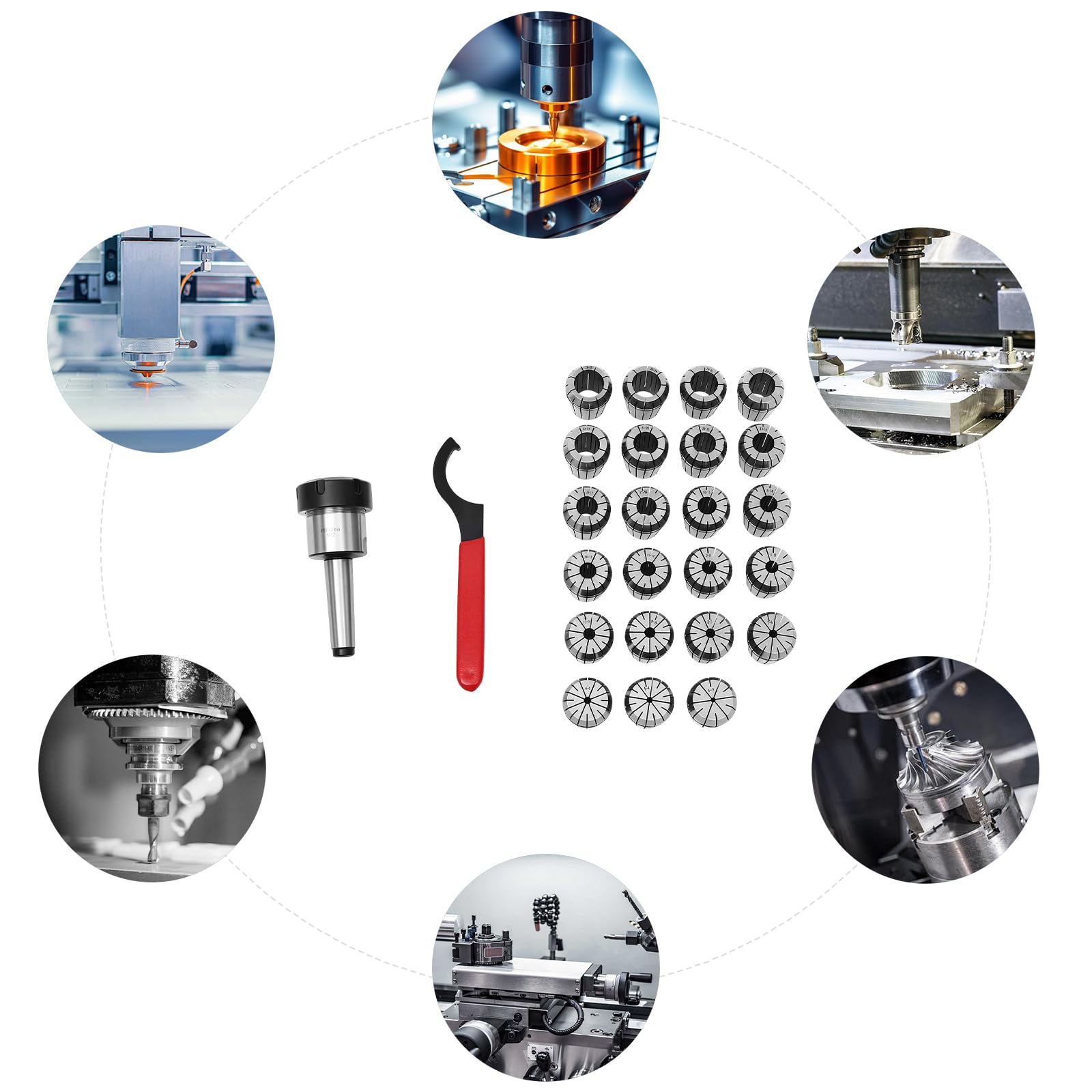 Lot de 23 pinces de serrage et tige MK3 4-26 mm Précision 0,001 mm pour fraiseuse CNC et machine à graver – Comprend boîte à outils, écrou de serrage, clé à molette