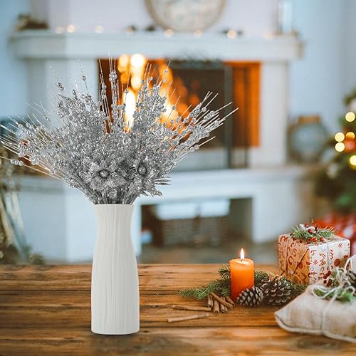 Vista 5 de ROSELEAF 28 Pack Christmas Tree Ornaments, Artificial Glitter Berry and Flowers Stem Silver Branches Picks for Xmas Tree Decoration Gift Small Vase