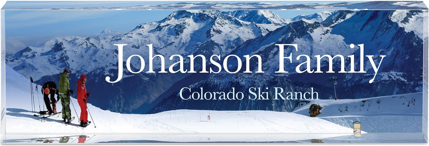 Infusion Personalized Office Desk Name Plate Acrylic Glass Block (10 x 3 x 1.25'', Ski Group)