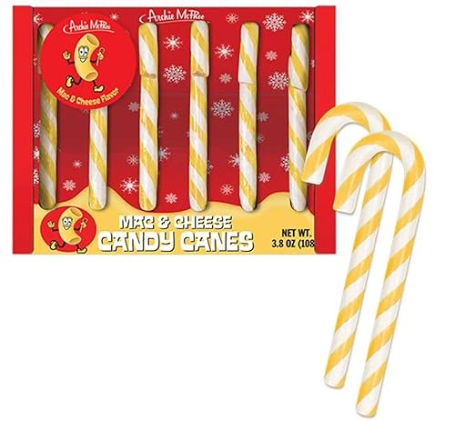 Archie Mcphee - Bastones de caramelo de macarrones con queso de 3.8 onzas, seis bastones de caramelo con sabor a macarrones y queso. ¡Dulces