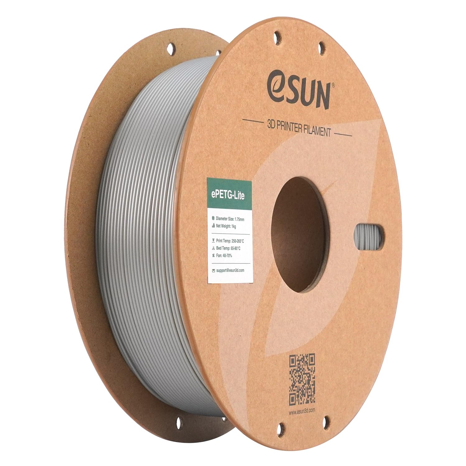 eSUN PETG filamento 1,75 mm, filamento PETG Basic ad alta tenacità, bobina da 1 kg (2,2 libbre) per stampanti 3D, Argento unicolore