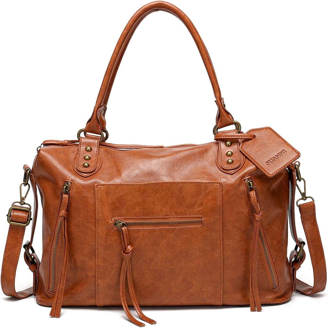 Vegan Leather City Tote Bag for Women, Vintage Y2K Purse, Large Shoulder Handbag with Zipper, Crossbody Hobo Bags