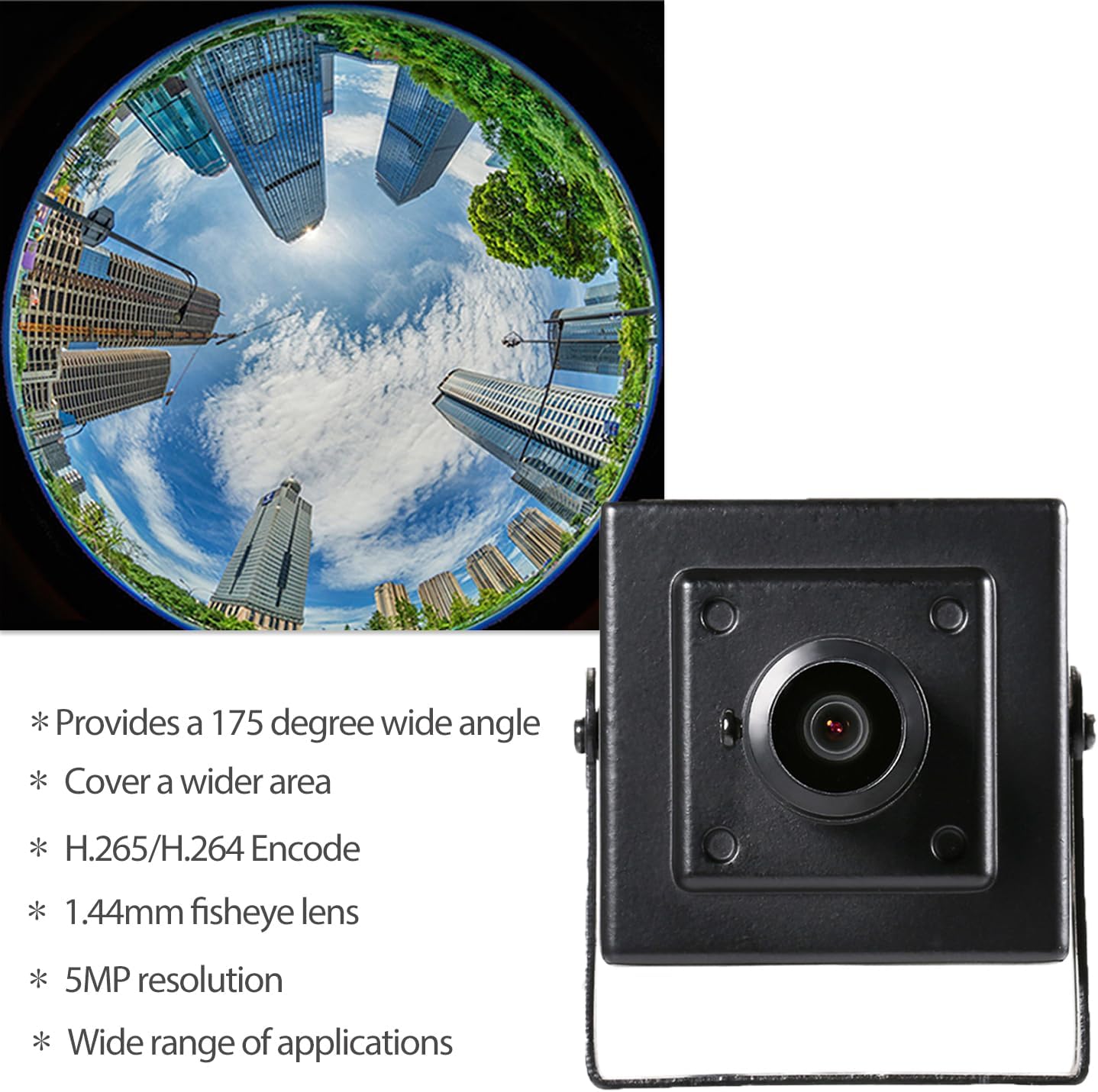 5MP Mini POE Camera,Fisheye 1.44mm Lens (175° FOV) Wide Angle Small Indoor IP Security Camera, P2P CCTV Video POE IP H.265 Motion Detection/APP (I706-4-P-HS)