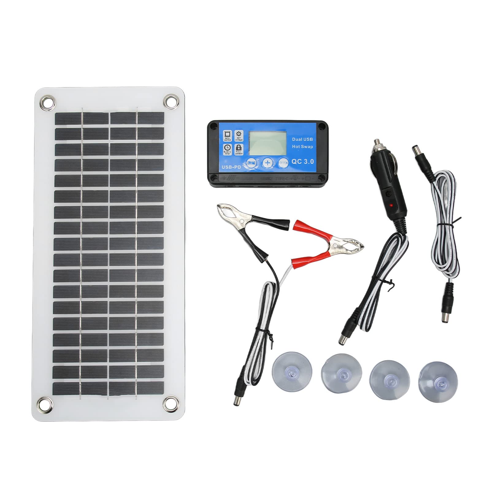 Zestaw Paneli Słonecznych 12V 30W, Przenośny Panel Słoneczny, Przenośny moduł Słoneczny z Kontrolerem Stała Przyssawka, do Pojazdu Rekreacyjnego Samochód Statek Kempingowy dla RV