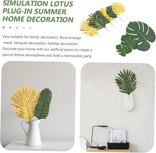 Miniatura 3 de 77pcs Simulated Turtle Leaf False Tropical Plant Green Leaf Stems Faux Palm Stems Palm Fronds Plants Tropical Leaf Decor Artificial Flower Pick Faux