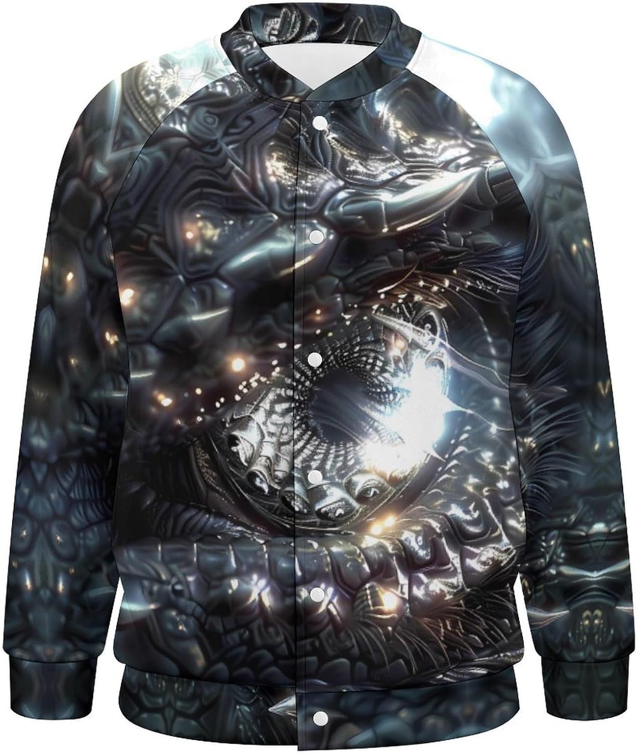 Monochrome Dragon Eye Novelty Men's Baseball Jackets Causal Sweatshirt Button Top Long Sleeve Coat