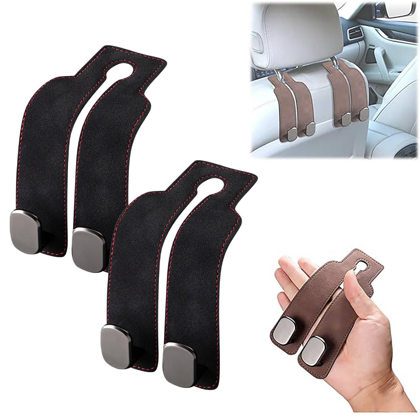 Headrest Hooks for Car, Car Seat Hooks for Headrest, Twin Hook Leather Car Headrest Hangers for Purses, Bags, Bottles, Seat Back Storage (Black 4pcs) — view 9