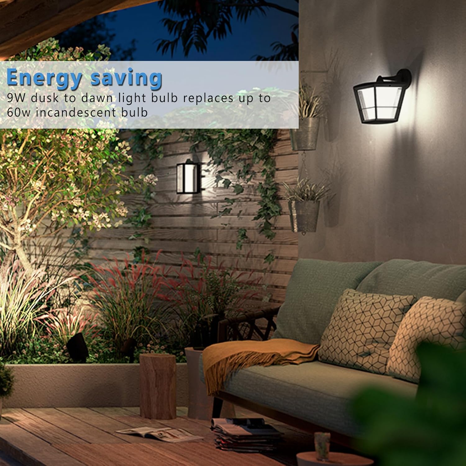 Gonhom 2 Pack Dusk to Dawn Light Bulbs Outdoor, 5000K-Daylight, 720LM, 9W(60W Equivalent) A19 E26 Automatic On/Off LED Light Bulbs, Dusk to Dawn LED Outdoor Lighting for Porch Garage Patio