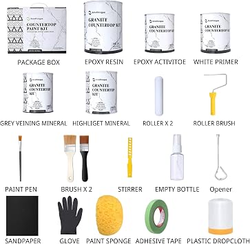 White Marble Countertop Paint Kit(Including Epoxy Resin), All-IN-ONE Set