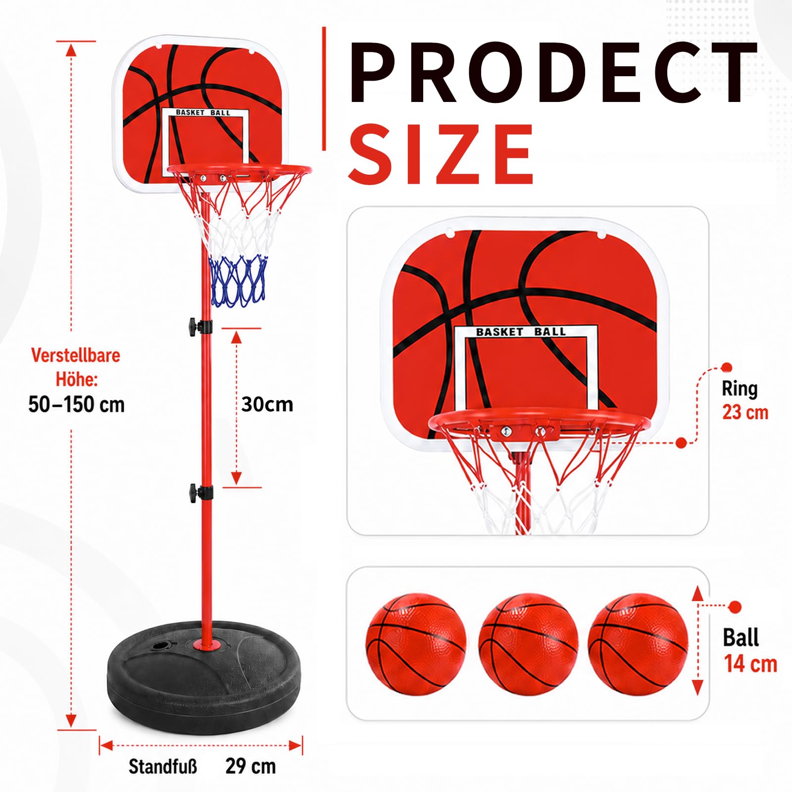 Basketballkorb Kinder, 50-150cm Indoor Basketballkorb 3 Bällen Und Pumpe, Kinderspielzeug Geschenke Für Jungen Ab 3 Jahren