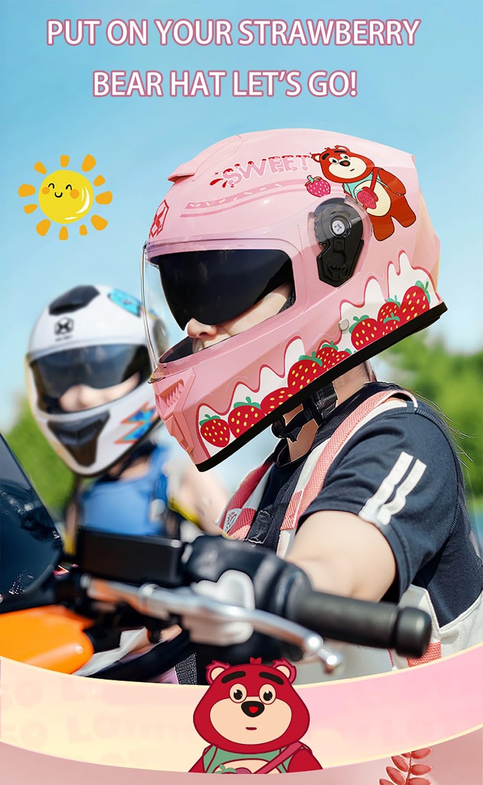 Casco Integrale Moto per Bambini, Caschi Integrali Motocross Ragazzi Ragazze, Omologati ECE, Prese d'Aria Visiera AntiGraffio, Caschi, Kart Strada, Scooter, Cruiser Ciclomotori D,Small