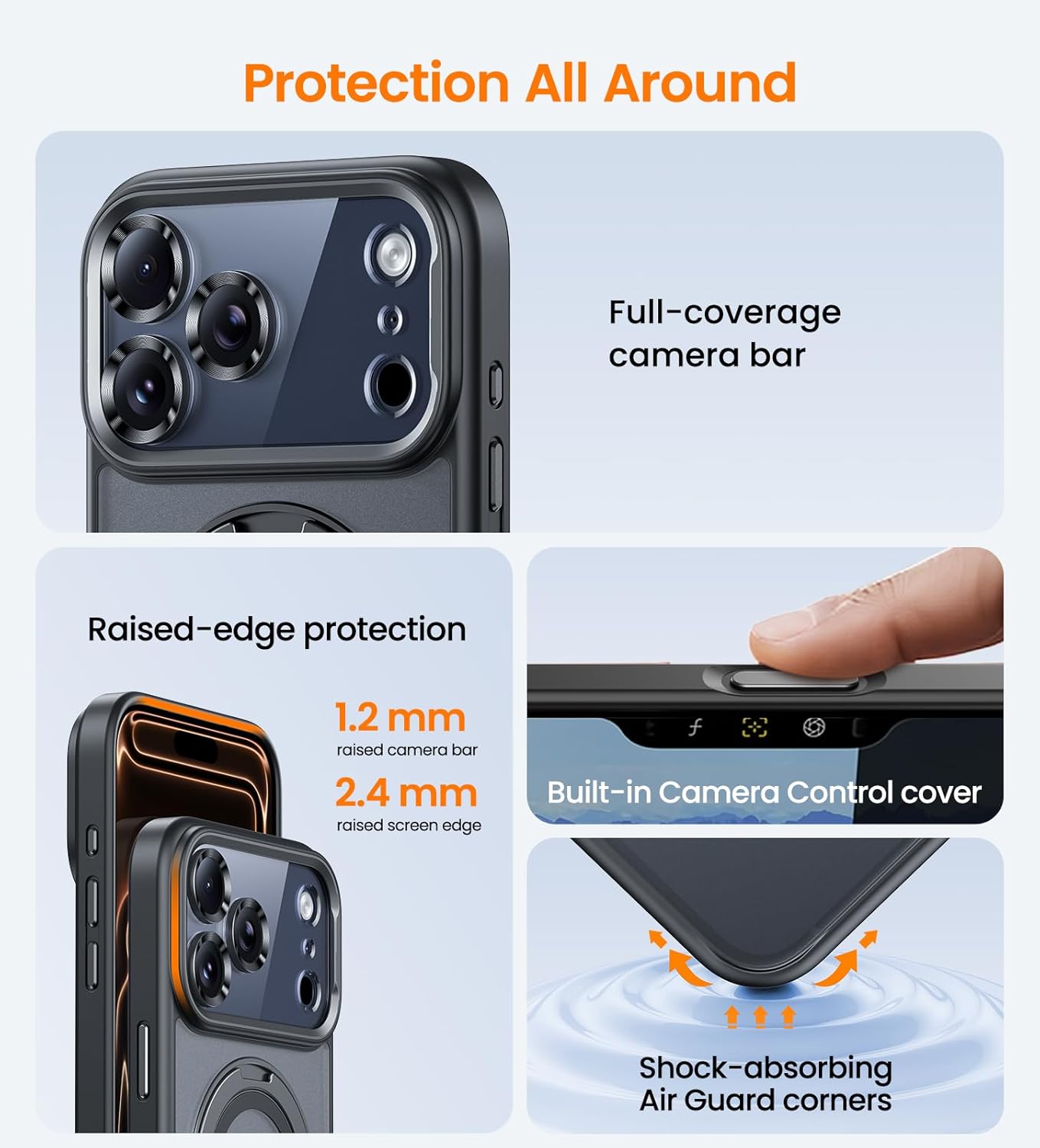 Magnetic for iPhone 17 Pro Case Camera Control Button with Stand [Compatible with MagSafe] [360° Rotatable Ring Holder Kickstand] [Military Grade Protection] 17Pro Phone Case 6.3 Inch, Black