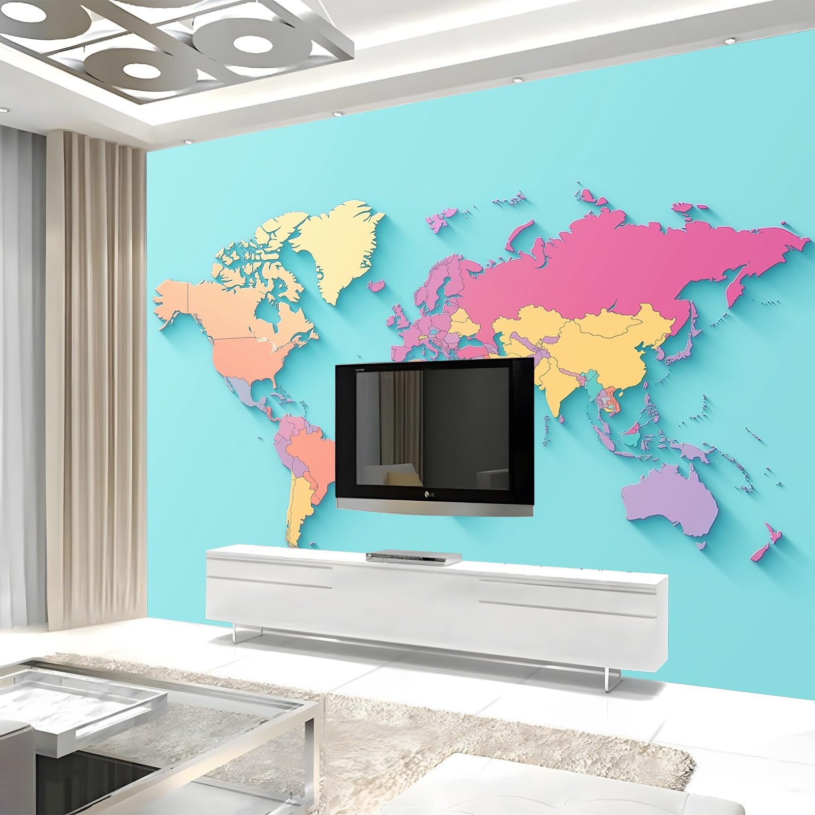 Tapeta kolorowa mapa świata 350 x 256 cm zdjęcie plakat mural tapeta, DIY sztuka ścienna mural wodoodporne tapety ścienne, do salonu sypialni przedszkola tło telewizora wystrój domu