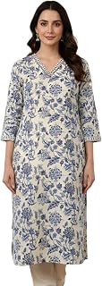 Kalaanj Women's Floral Printed Straight Fit Long Kurti |Comfortable Cotton Kurta | Everday Wear Casual Summer Kurtis Price In India