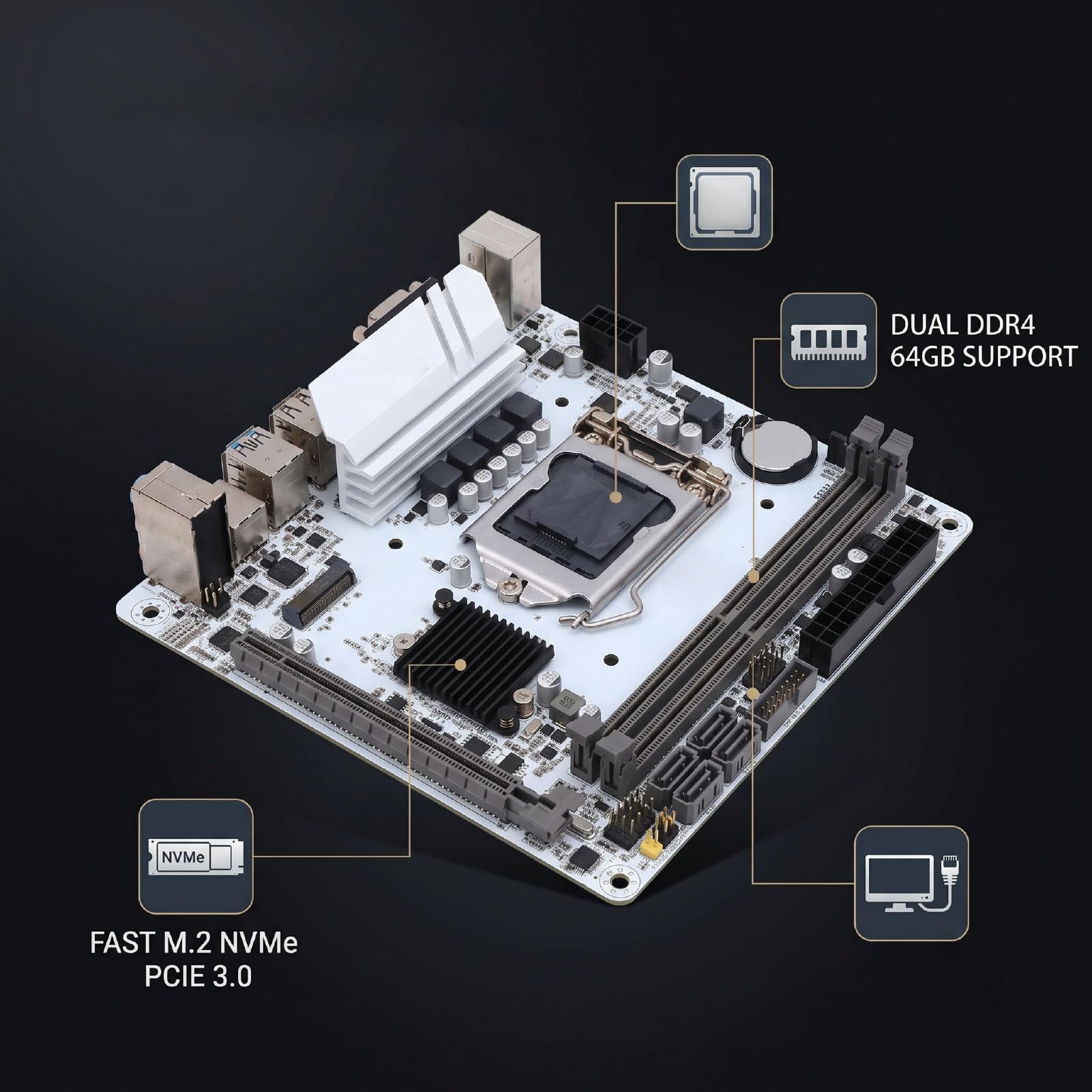 Scheda Madre H510 ITX, LGA1200, DDR4 a Doppio Canale, 64 GB, Slot M.2 NVMe, WiFi M.2, PCIe 3.0 X4, PCIe 4.0 X16, Interfacce Serial ATA 3.0
