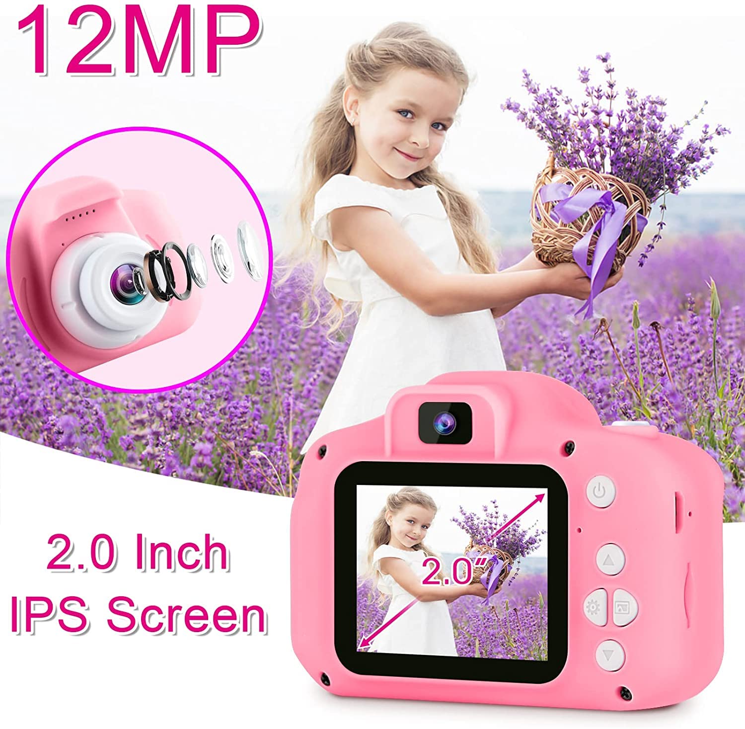 CADDLE & TOES Kids Selfie Camera, Christmas Birthday Gifts for Girls Age 3-9, HD Digital Video Cameras for Toddler, Portable Toy for 3 4 5 6 7 8 Year Old Girl (Pink-with SD Card) - Image 3 thumbnail