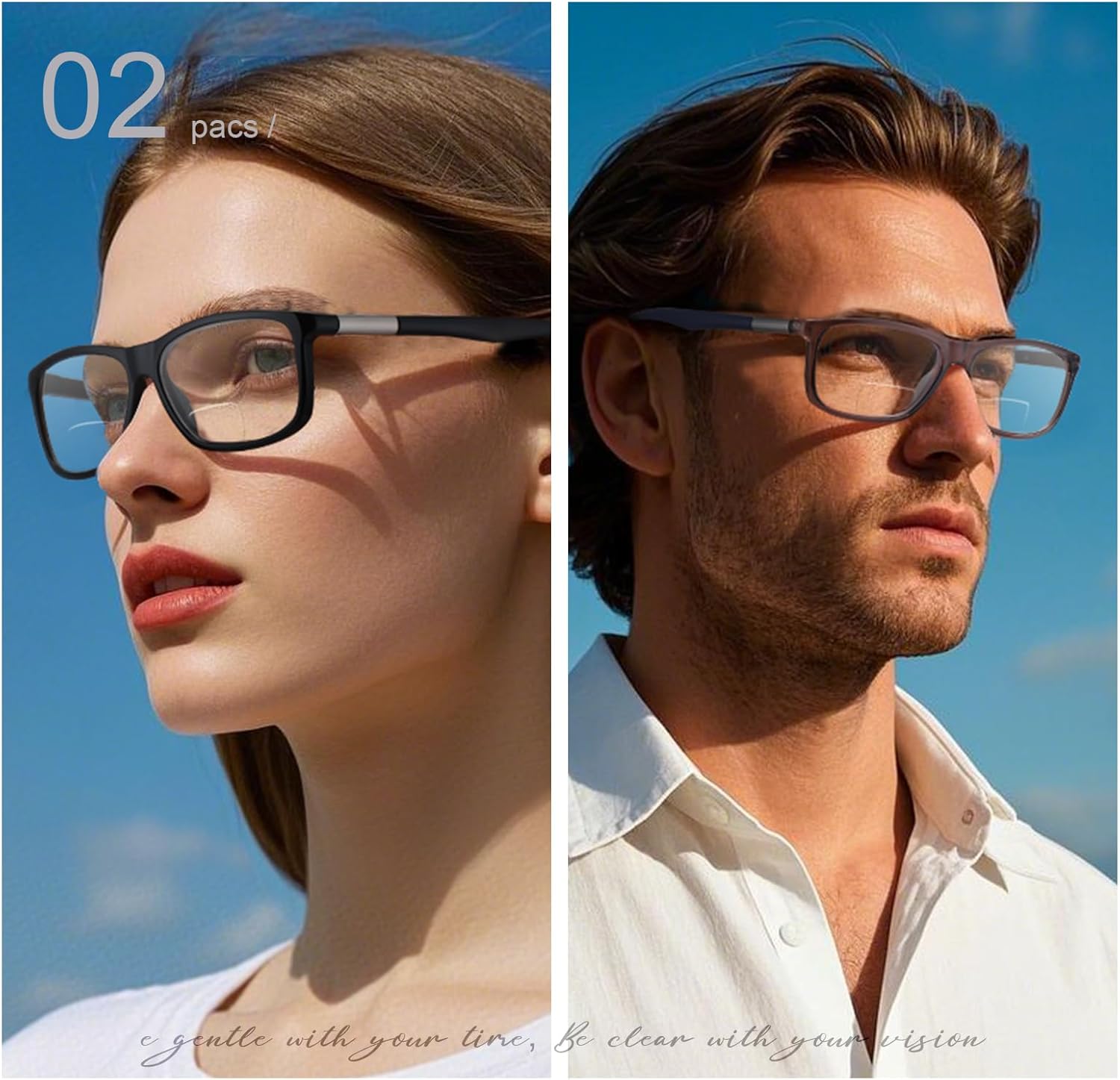 Missfive 2 Pack Classic Bifocal Reading Glasses for Men Women, Premium Metal Spring Hinge Lightweight Frame Readers, Anti Blue/UV Protection Near-Far Dual-Use Eyewear 2.5x - Image 2