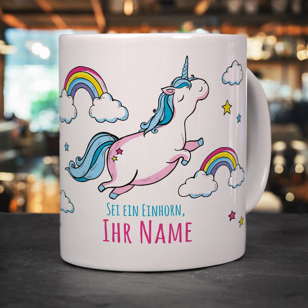 Personalisiert Tasse Mit Namen Lisa – Motiv 'Dickes Einhorn', 325 Ml, Spülmaschinengeeignet, Weiß