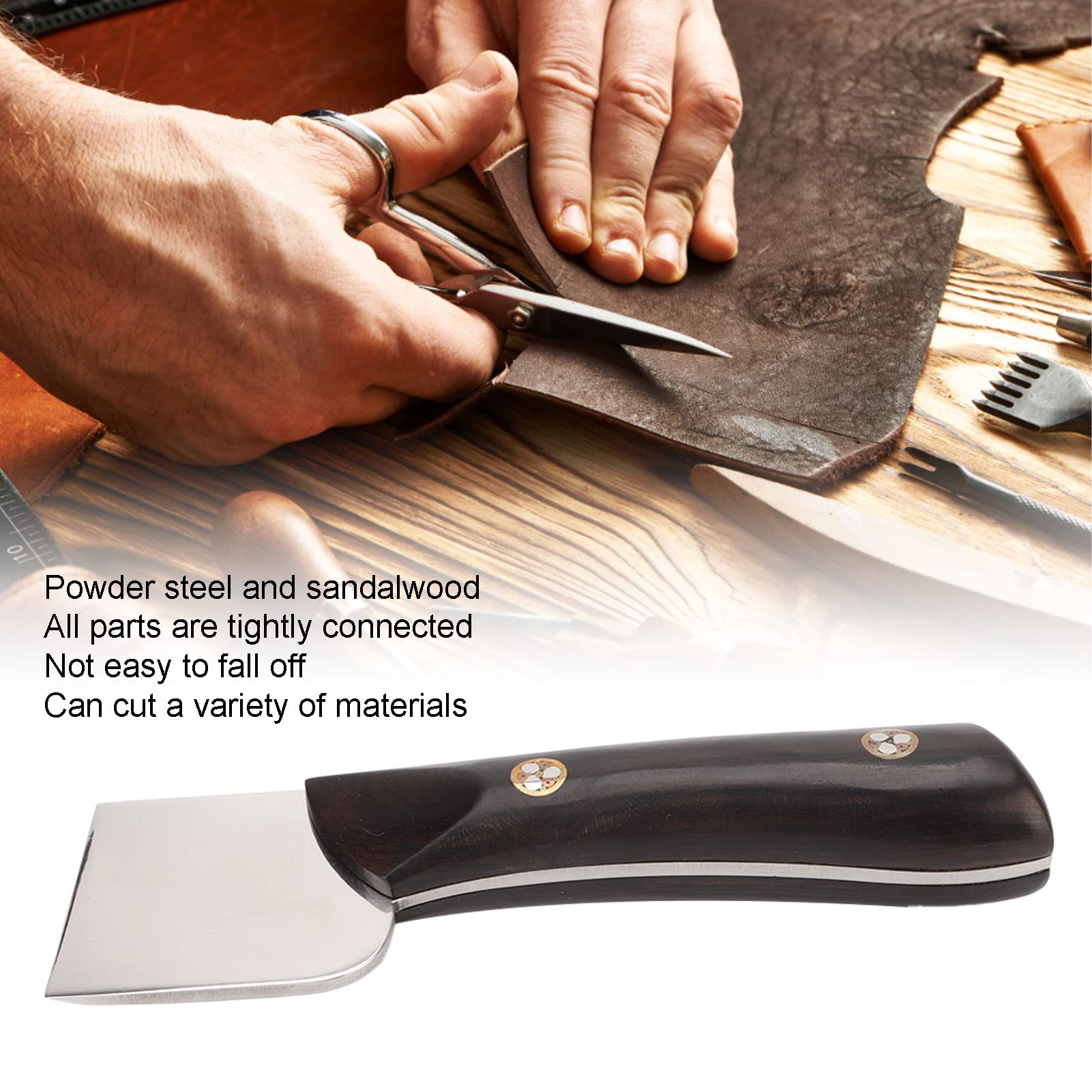Cuchillo profesional para cortar cuero, acero en polvo con alto contenido de carbono y mango de sándalo de primera calidad, para manualidades en cuero, herramienta de corte