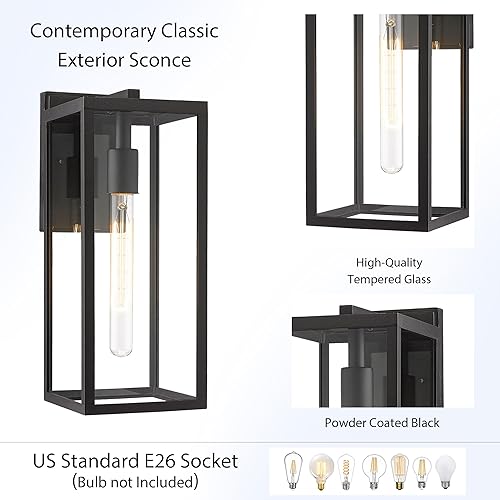 Vista 5 de Bestshared Outdoor Wall Sconce Lights,Exterior Wall Lighting Fixtures with Clear Glass, Anti-Rust Modern Black Outside Lantern Lamp for House Front
