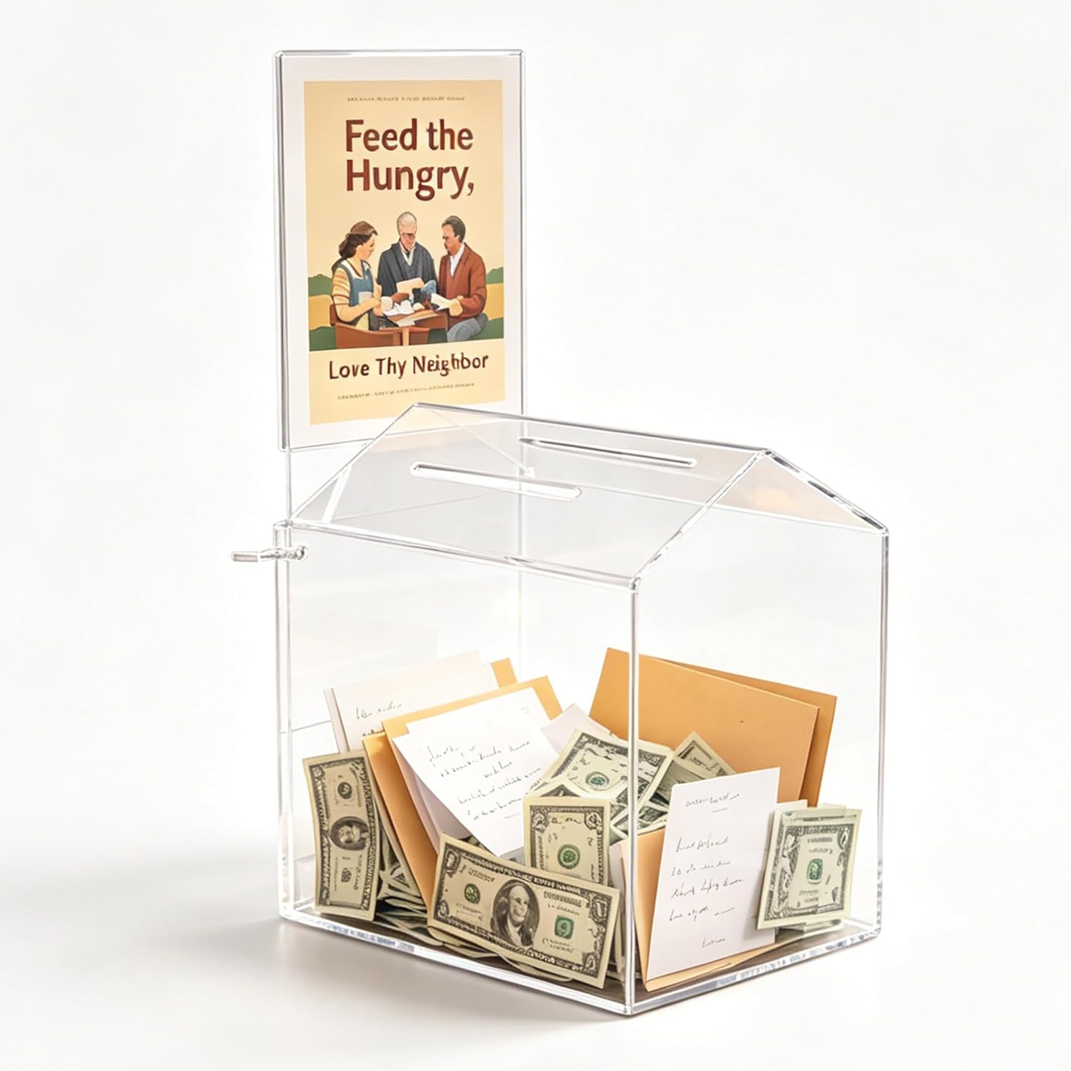 FixtureDisplays® 1PK Acrylic "Small-House" Shaped Donation Box 5" W x 10" H x 6" D with A Small Pad-Lock 14706-1PK-FBA