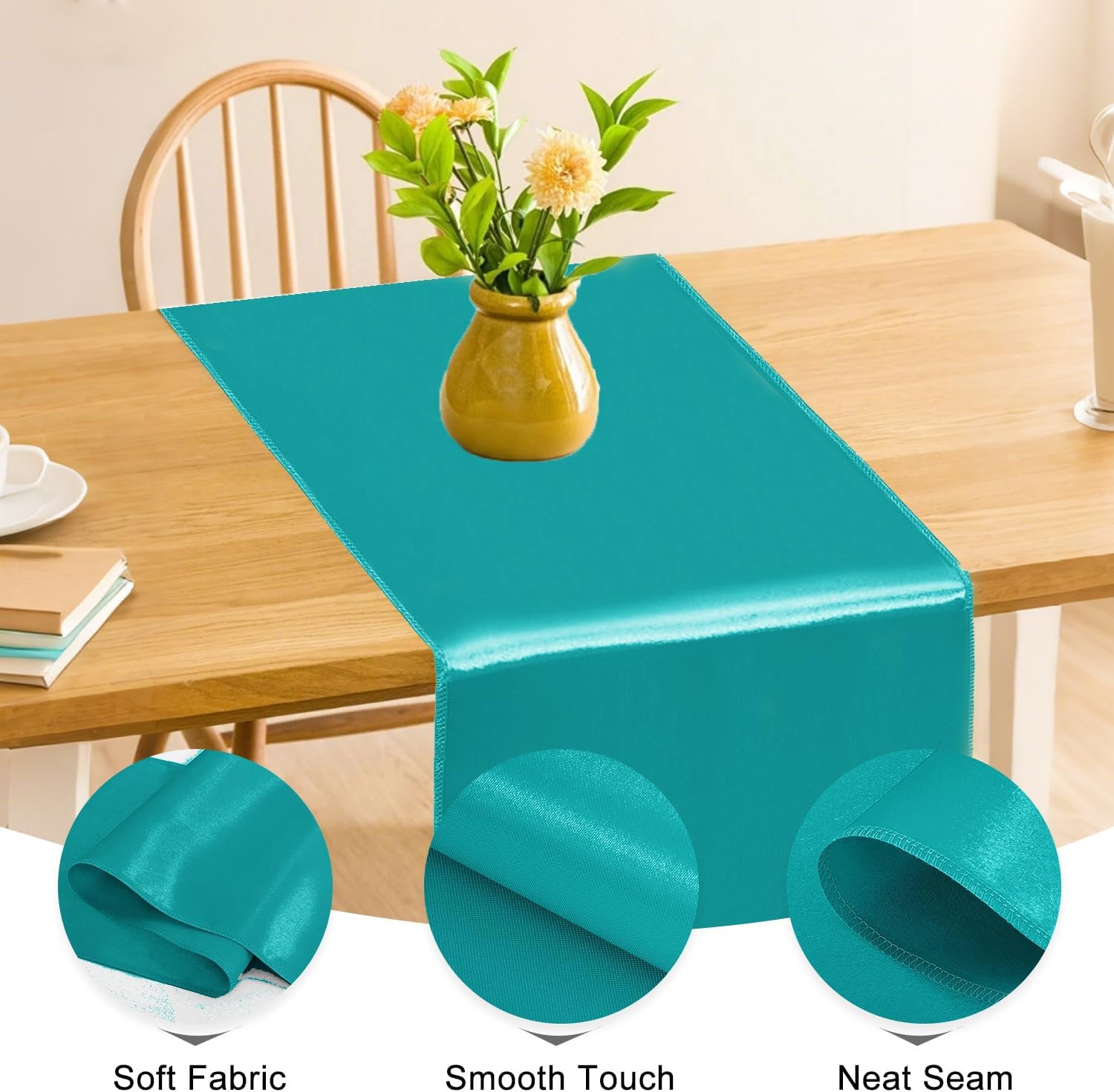 10 Pack Satin Table Runner 12 x 108 Inch Long,Satin Silk Table Runner for Wedding,Birthday Party and Banquet Decoration,Peacock Blue