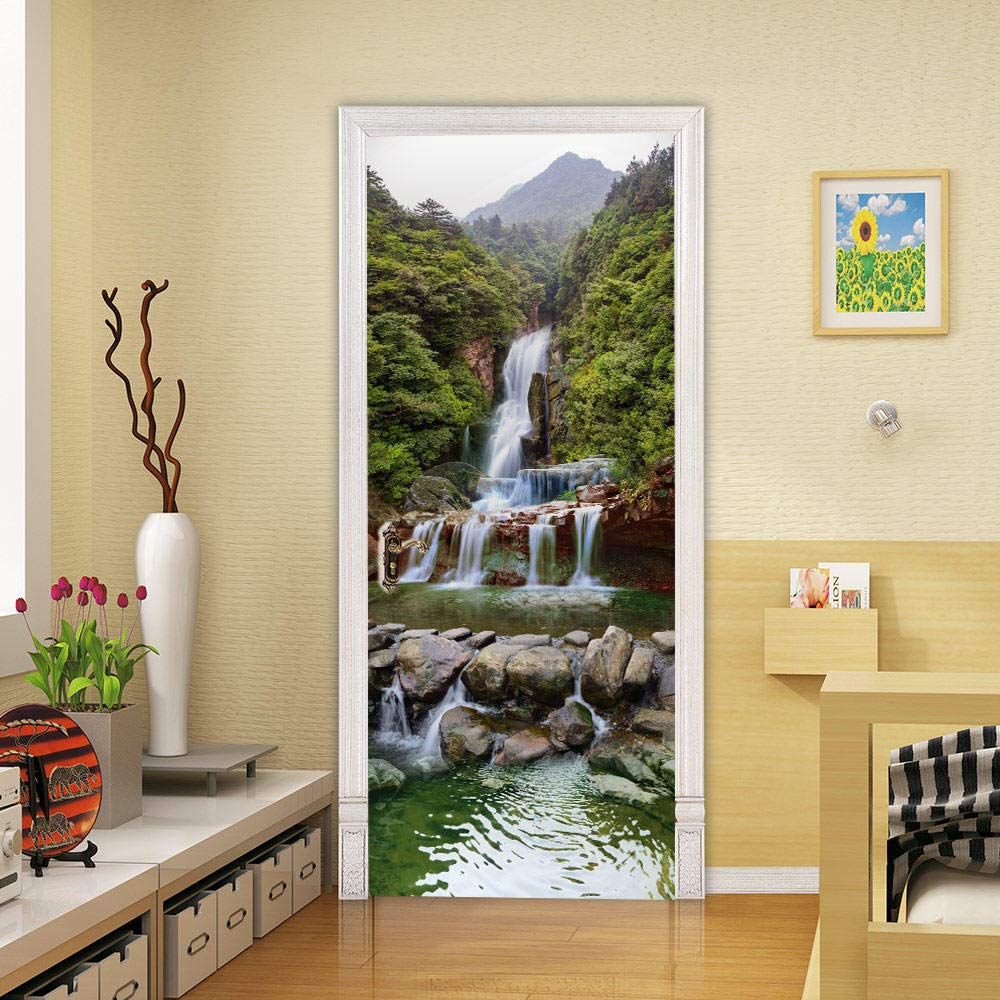 oxiang Door Stickers For Interior Doors 3d Landscape Self-Adhesive Mural Home Decoration Wall Sticker Art Sticker Bedroom Living Room Removable Poster-90x200cm