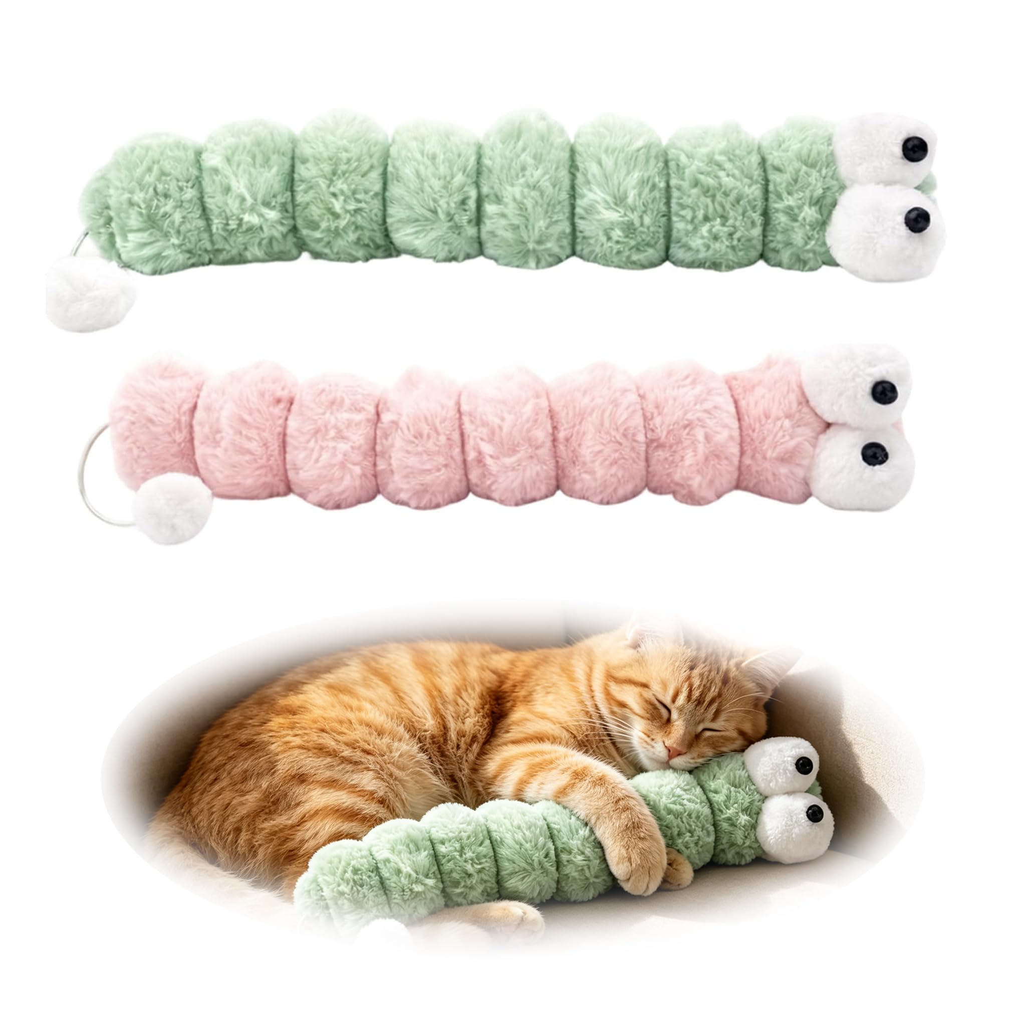 ZPSCXQ 2-Piece Cat Toys Set, Long Plush Faux Fur Cat Kicker Toy and Kitten Toys for Indoor Cats, Bean Green and Pink