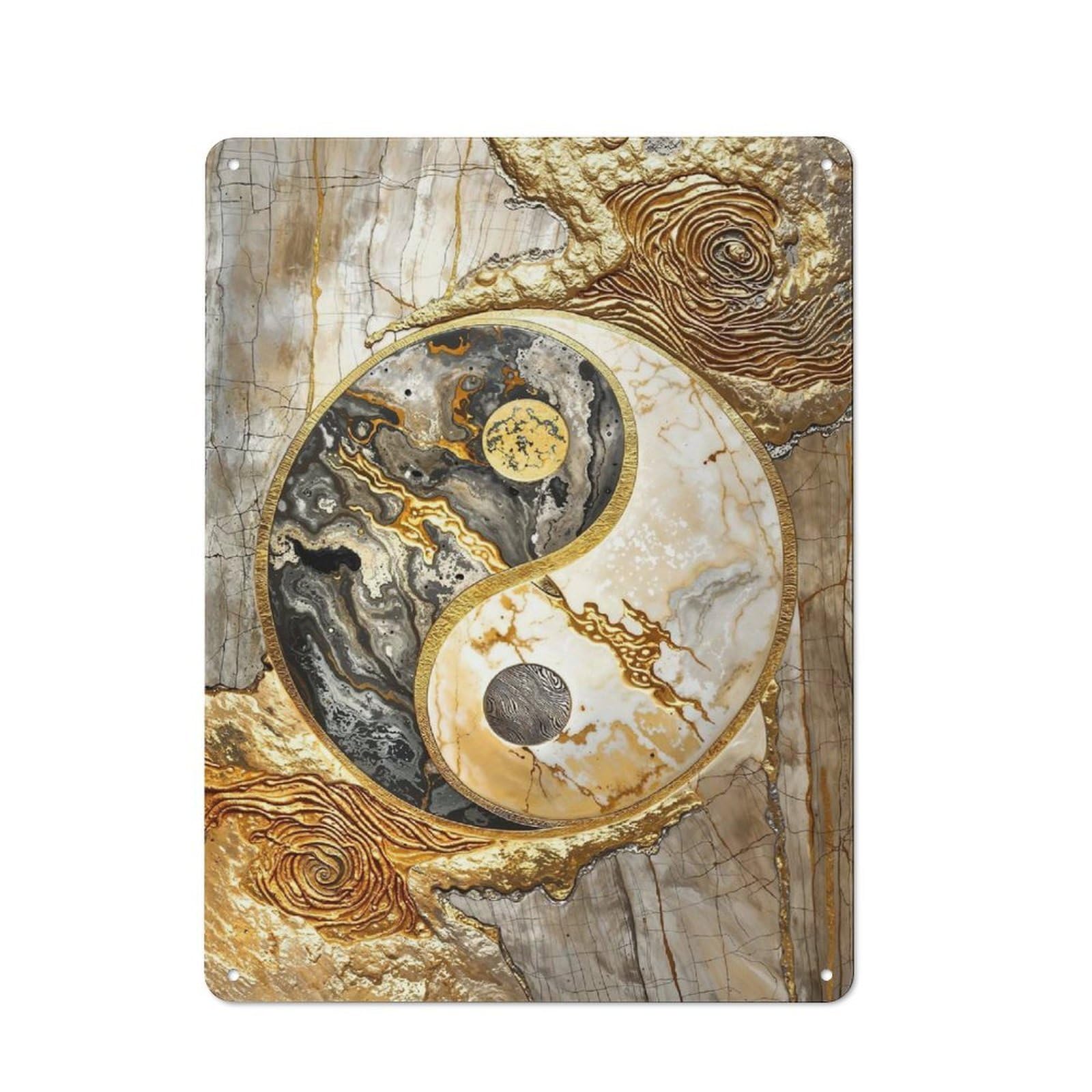Junmoney Style-9 Rustic Metal Sign With Golden Yin And Yang Unity Design 40X30cm, Farmhouse Farmhouse Wall Decor For Dining Room, Cafe, Entryway Or Family Room
