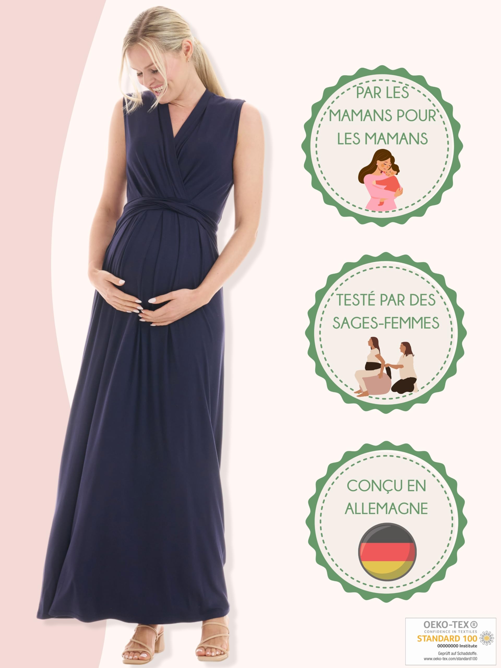 Herzmutter Robe de Grossesse Longue - Maternité Robe - Robe d'allaitement - Grossesse Vêtements - Robe Maxi été Festive - Robe pour Femme Enceinte et Allaitante - 6900