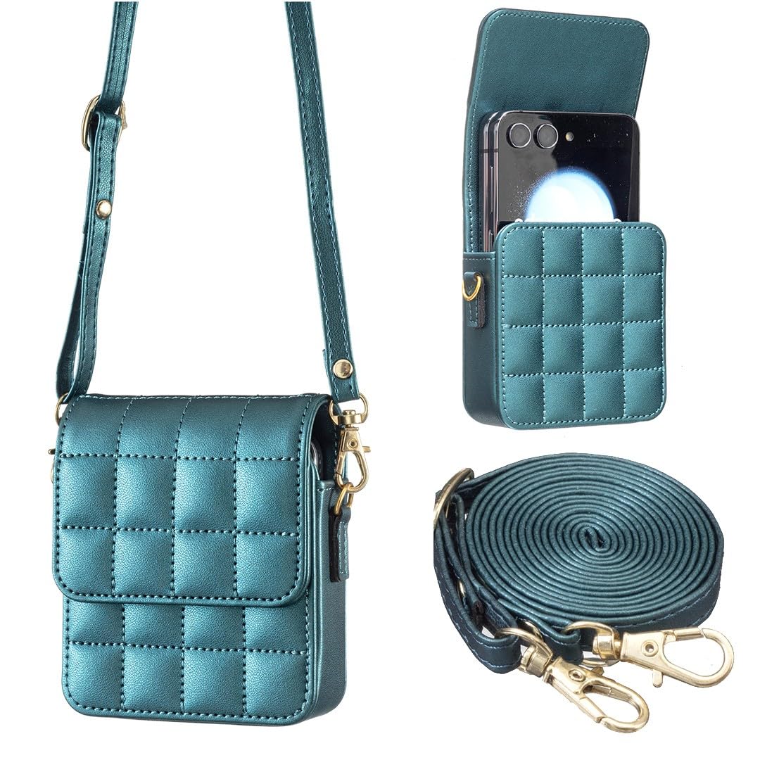 Generic Funda compatible con Motorola Razr 2024 (color: verde) correa cruzada de cuero