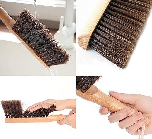Miniatura 4 de Escoba de mano con mango de madera, cepillo de limpieza natural suave para el mostrador del polvo para limpiar ropa, sofá, sábanas y alfombras