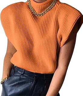 Sponsored Ad - FULA-bao Women's Shoulder Pad Sweater Vest Top Sleeveless Turtleneck Wide Shoulder Knitted Sweater Jumpers ...