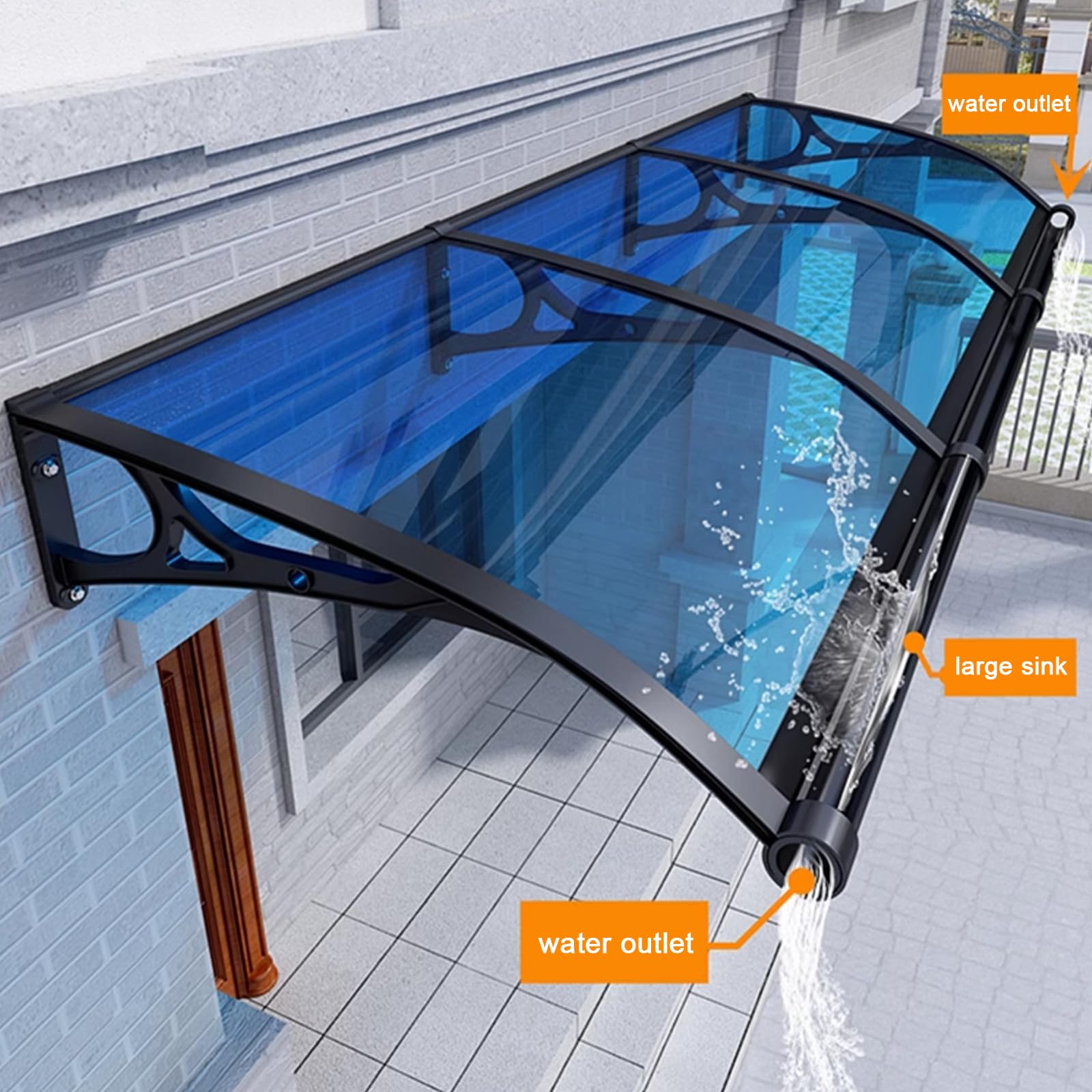 Blaues Vordach Für Haustür - Regenschutz Mit Polycarbonat Platte In Verschiedenen Breiten