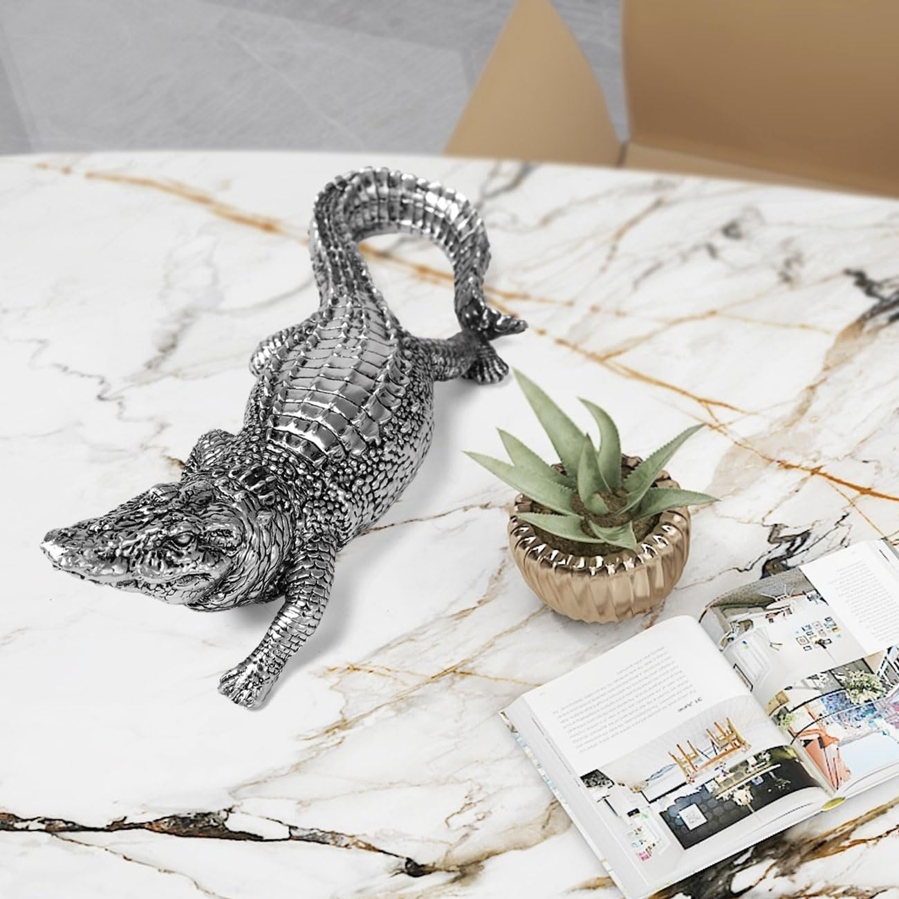 HAUCOZE Cocodrilo Figura Escultura Modern Decoración Animal Adorno 36cm