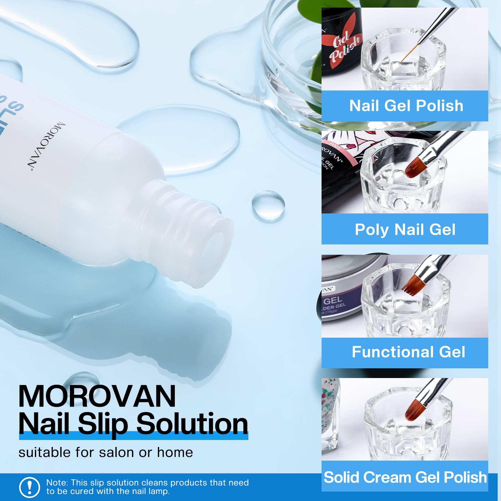 Morovan Poly Gel Slip Solution Kit: 4oz Slip Solution Liquid for Poly Gel Nails Dual-Ended Brush Pusher for Beginner