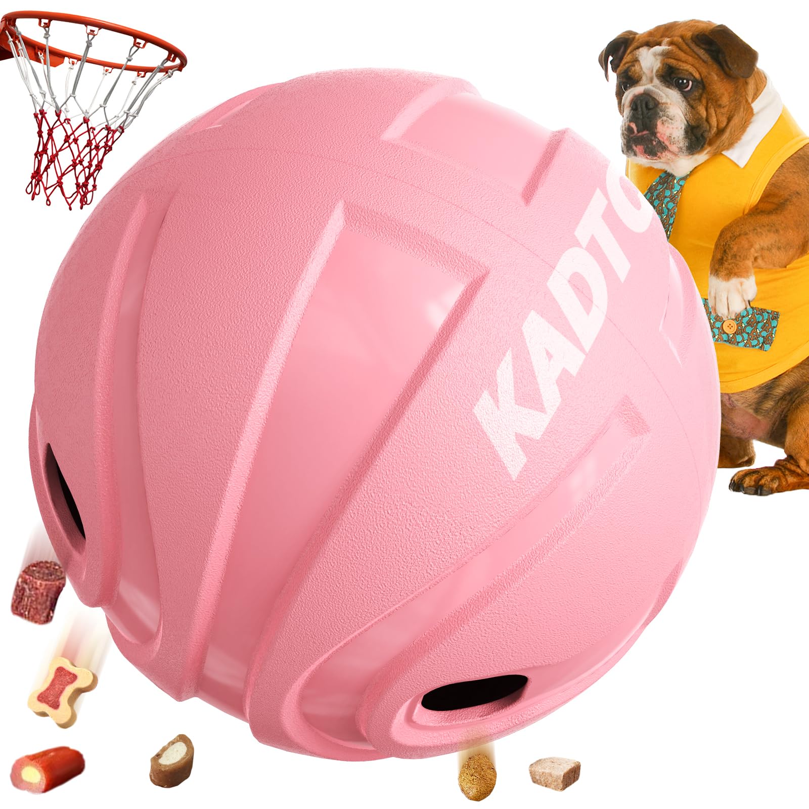 KADTC Extra-Large Size Basketball Wobble Giggle Dog Treat Dispensing Ball Interactive Toy For Aggressive Chewers Breed Dogs